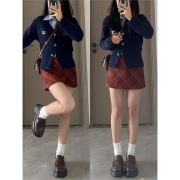 辣妹復古格子裙毛呢半身裙女裝春季大碼胖mm高腰顯瘦包臀裙短裙子