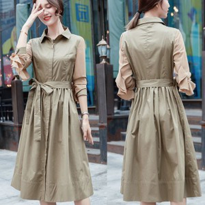 カシュクール シャツワンピース ロングワンピース ロング ワンピース リボン フリル ナチュラル きれいめ おでかけ デート 通販 Lineポイント最大1 0 Get Lineショッピング