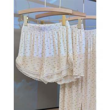 花邊小碎花短睡褲女夏季顯瘦莫代爾涼感夏天家居短褲薄款2024新款