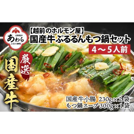 ふるさと納税 ぷるるんもつ鍋セット（約4〜5人前）越前のホルモン屋 国産牛 ／ 味噌 牛肉 モツ 小腸 ホルモン 冬 鍋 国産 国産牛 牛ホルモン .. 福井県あわら市