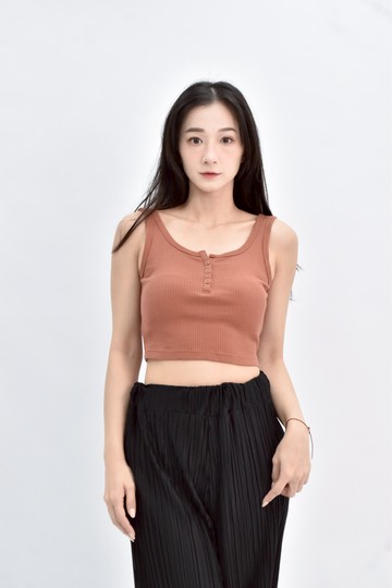 【加購優惠】(S) uniqlo 棉質短版無袖棕色上衣