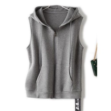 簡約實用 不挑人純色連帽外套太空棉舒適無袖女裝馬夾拉鏈開衫秋