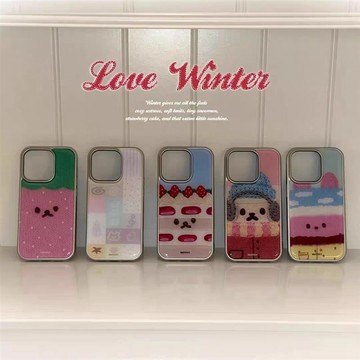 ✨iPhone手機殼✨ins草莓秋冬圣誕節銀邊玻璃手機殼適用蘋果iPhone17promax高級感