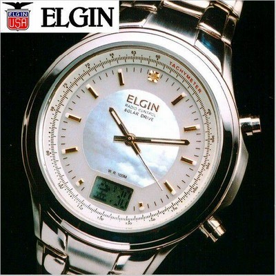 ELGIN （エルジン）FK1-253-AP ソーラー時計 ELGIN エルジン☆ソーラー SOLAR☆電波時計☆取説コピー付き