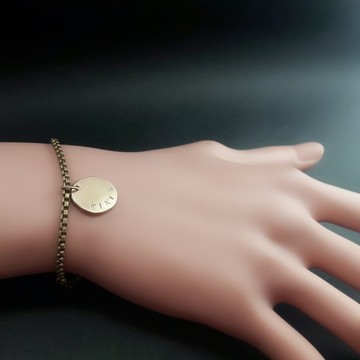 M12款-圓敲片粗銅鍊款-純銅手鍊-客製敲字-手工DIY-御匠專屬敲飾