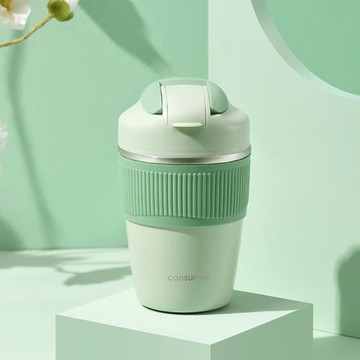 先行咖啡杯韻彩保溫杯女網紅316不銹鋼吸管水杯雙飲辦公杯隨手杯