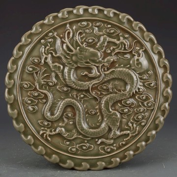 宋龍泉窯青釉雕刻龍紋壺承古董古玩收藏真品包老保真老物件瓷器