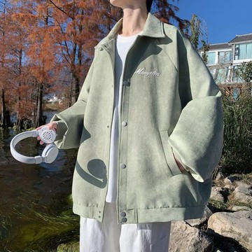 限時優惠 潮流休閒情侶夾克上衣 美式復古麂皮絨外套男春秋日系潮流港風翻領寬鬆情侶夾克上衣男