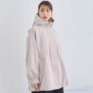 【earth music】中長版抽繩設計連帽夾克外套