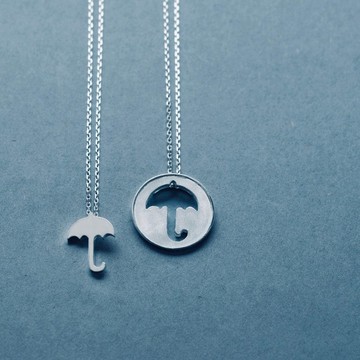 2件組) 雨傘 鏤空 對項鍊 925銀