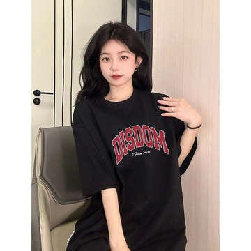 【林木木】100%純棉 短袖上衣女 美式短袖 夏季衣服 休閒上衣 圓領短袖 落肩上衣 棉質上衣 藏肉上衣 設計感上衣