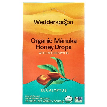 Wedderspoon, 有機麥盧卡蜂蜜潤喉糖，含桉葉和蜂膠，20 塊，4 盎司（120 克）