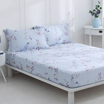 鴻宇寢飾 高纖天絲雙人床包枕套3件組  床墊套 + 枕套組  床包150 x 186cm + 枕套48 x 75cm  藍色