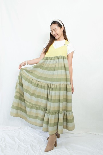 Maxy 連衣裙，純棉手工編織，自然色