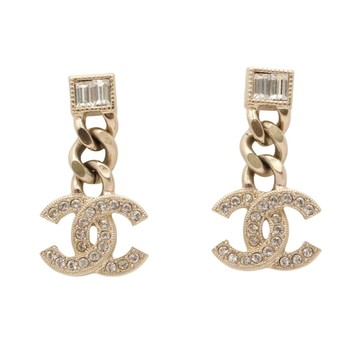 CHANEL 香奈兒 CC Logo 水晶鏈條垂墜針式耳環 金屬 【二手名牌BRAND OFF】