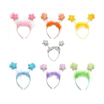 party friend 粉彩星星髮箍7件組  白色 + 粉色 + 橙色 + 黃色 + 藍色 + 紫色 + 綠色  1組