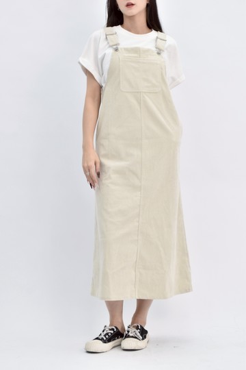 (F) net吊帶質感燈芯絨寬鬆杏色長裙