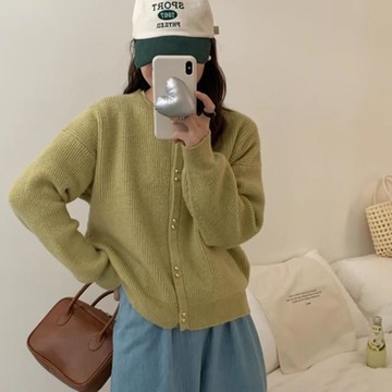 [米蘭精品] 針織外套長袖毛衣-寬鬆純色圓領金扣女外套6色74ik43