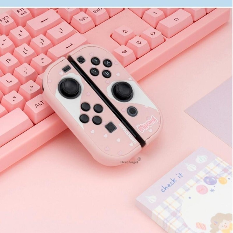 Switch 保護ケース カバー ハード ピンク 白猫 猫 パステルカラー