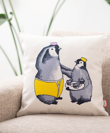 Jimbobart 亞麻布抱枕套  甜點親子企鵝