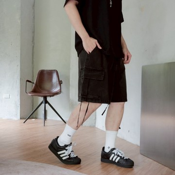 『GOAT』牛仔短褲 水洗 大口袋  工作短褲 抽繩 五分褲 鬆緊腰  短褲