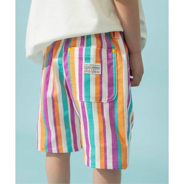 日本 BREEZE - 夏日印花斜紋布帥氣短褲-直條紋-粉彩