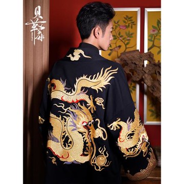 貝勒府中國風刺繡金龍袍外套男寬松大碼國潮大衣潮流嘻哈漢服復古