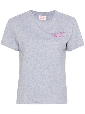 MC2 Saint Barth - Emilie slogan-embroidery T-shirt - women - Cotton - S - Grey