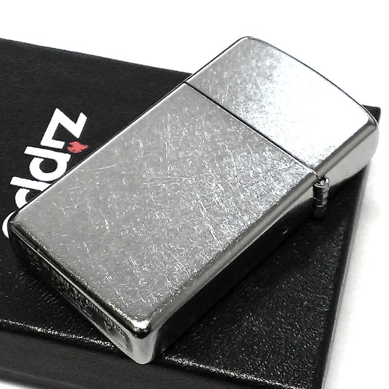 ZIPPO ライター スリム ジッポ ユーズド加工 無地 ストリートクローム シルバー かっこいい 銀 メンズ