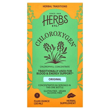 Herbs Etc., ChlorOxygen®，濃縮葉綠素，原味，無乙醇，1 液量盎司（30 毫升）
