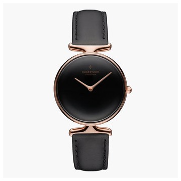 送禮首選★NordgreenND手錶 Unika 獨特 28mm 玫瑰金殼×黑面 真皮錶帶 Nordgreen 北歐設計師手錶UN28RGLEBLBL 折價★APP下單跨店最高22%點數回饋】