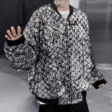 2023春情侶亮片立領舞臺演出服青年男女金銀黑色夾克潮流嘻哈外套