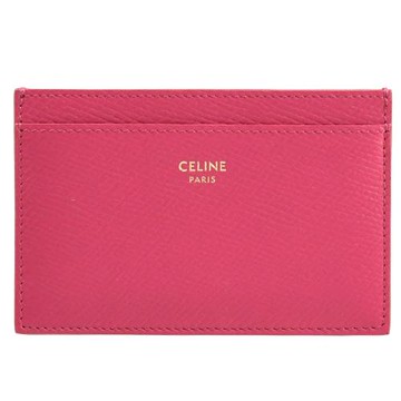 CELINE 燙金LOGO簡約防刮隨身卡片夾.桃紅