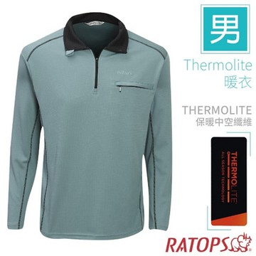 【瑞多仕 RATOPS】男 Thermolite 機能型長袖保暖衣(翻領爬線).半開襟立領衫.運動休閒上衣_DB6100 陶瓷綠/暗黑