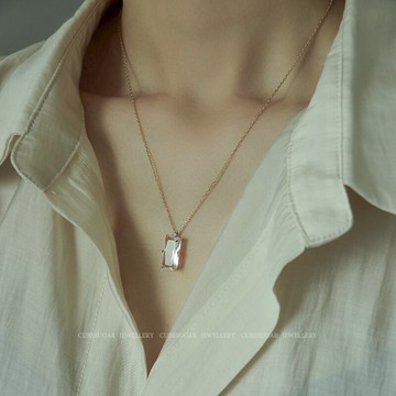 晶瑩閃耀 通體925純銀冰塊項鏈清爽冷淡風網紅chic復古百搭鎖骨鏈1入