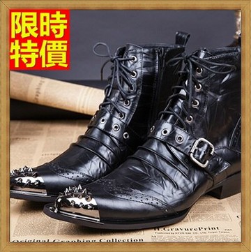 尖頭皮鞋真皮中筒靴-英倫雕花抓皺鉚釘低跟男鞋子65ai45【獨家進口】【米蘭精品】