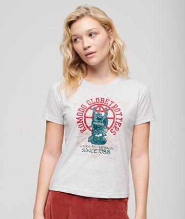 Superdry Women's Women's x Komodo Globetrotter Fitted T-shirt Light Grey / Ice Marl - Size: 12 Size: 8