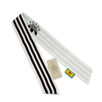 Gucci X Adidas 聯名款 展示品 直條紋Twilly絲巾(703568-白)
