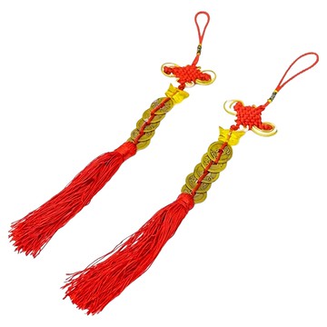 馥瑰馨盛 一葉致富葫蘆五帝錢 套裝，葫蘆底直徑3.3cm*長6.6cm，銅直徑約2.3CM，材質：銅、結繩  0207  2個