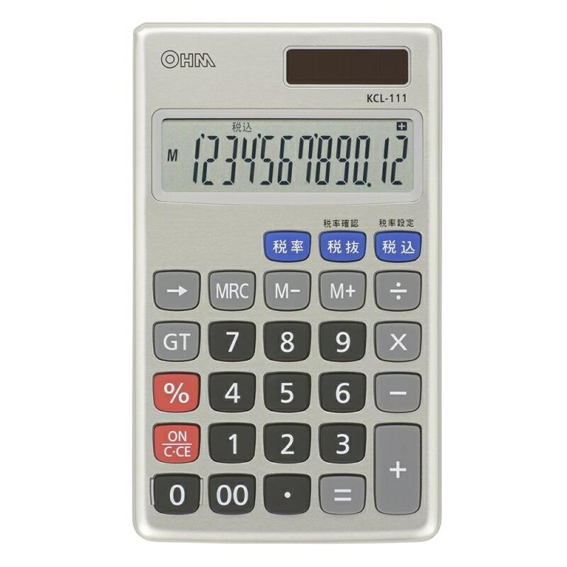 OHM 12桁 電卓 税率計算機能付き 2電源 手帳カバー付 計算機 07-8876 KCL-111