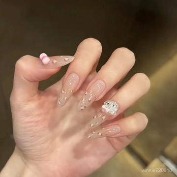 【限時特賣】手工穿戴甲  顯白穿戴甲 氣質長甲片【】小粉豹紋Kitty貓手工穿戴甲超可愛貓咪蝴蝶結少女心美甲貼可拆卸