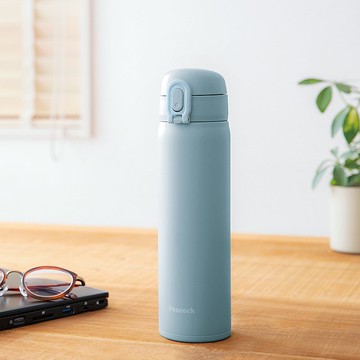 【孔雀Peacock】500ML 不鏽鋼保溫杯 鎖扣式彈蓋 直飲口設計-藍