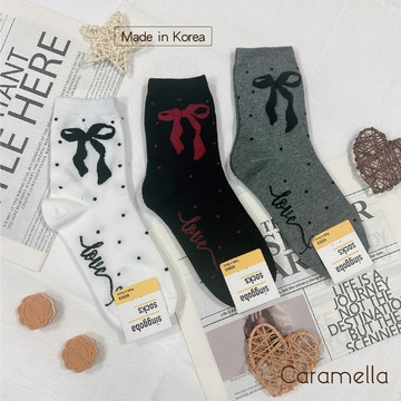 【Caramella】韓國襪子 韓國襪 蝴蝶結襪子 愛心襪子 女生襪子 可愛襪子 襪子 襪子韓國 韓國長襪 襪子中筒襪