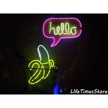 【時光生活】現貨 hello哈囉你好嗎 大香蕉水果LED燈板 軟燈條霓虹燈 網美直播間 生日禮物 女友房間 布置裝飾