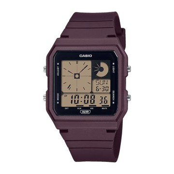 【CASIO 卡西歐】方型電子錶 深酒紅 時間雙顯示 輕巧時尚 生活防水 LF-20W (LF-20W-5A)
