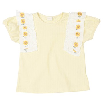 akachan honpo - 短袖T恤-袖子刺繡-黃色