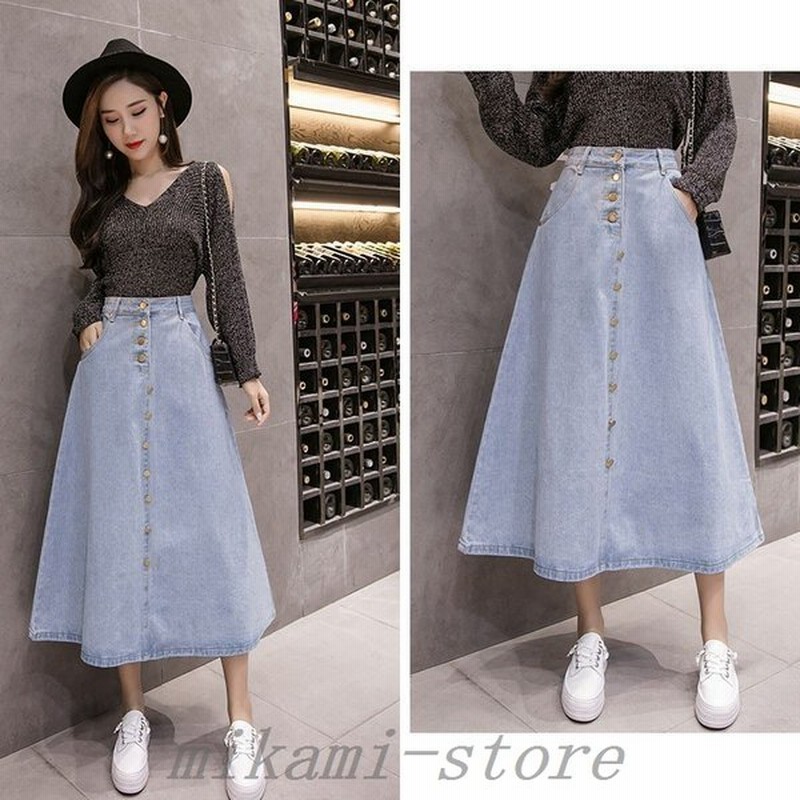 スカートロング夏膝丈デニムフレアボタンダウンカジュアル10代代中学生高校生女子私服おしゃれかわいい流行韓国 通販 Lineポイント最大0 5 Get Lineショッピング