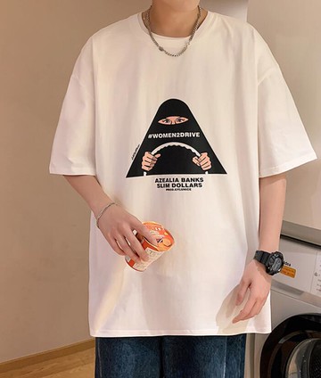 FINDSENSE X 韓潮 男士 街頭時尚 全棉 五分袖 黑袍人物印花 短袖T恤