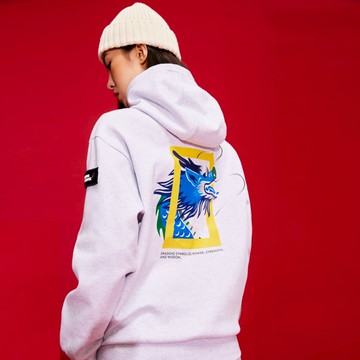 男女同款 龍年限定主題印花帽T - 淺米色