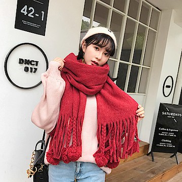 梨花HaNA 暖冬將至毛毛球兒毛線可愛感覺圍巾